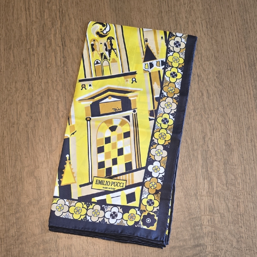 Yellow and Black Architectural Silk Scarf